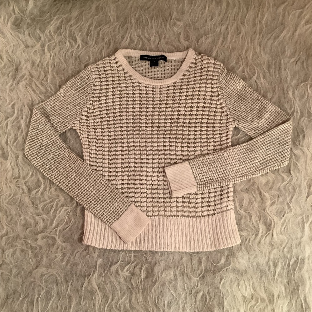 French Connection Metallic Gold And Cream Sweater